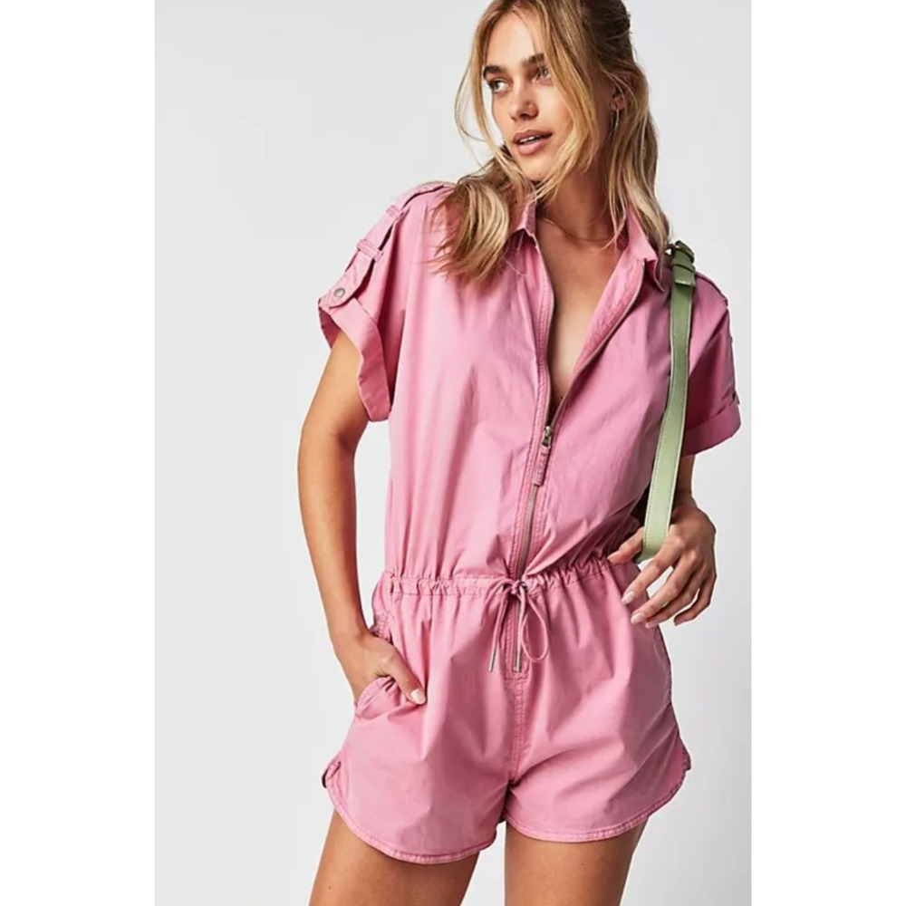 Pistola meg romper Small Pink Short Sleeve Zip Front Utility